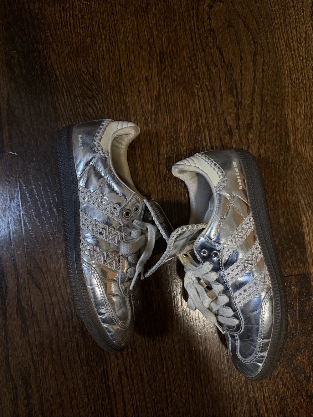 adidas x wales Bonner Metallic Silver Quilted Lace-Up Athletic Sneakers